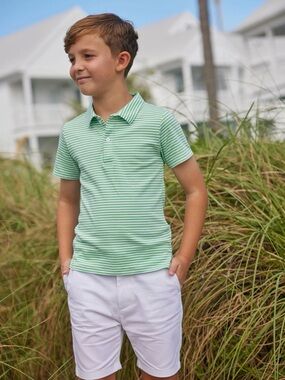 Little English Green and White Stripe Polo
